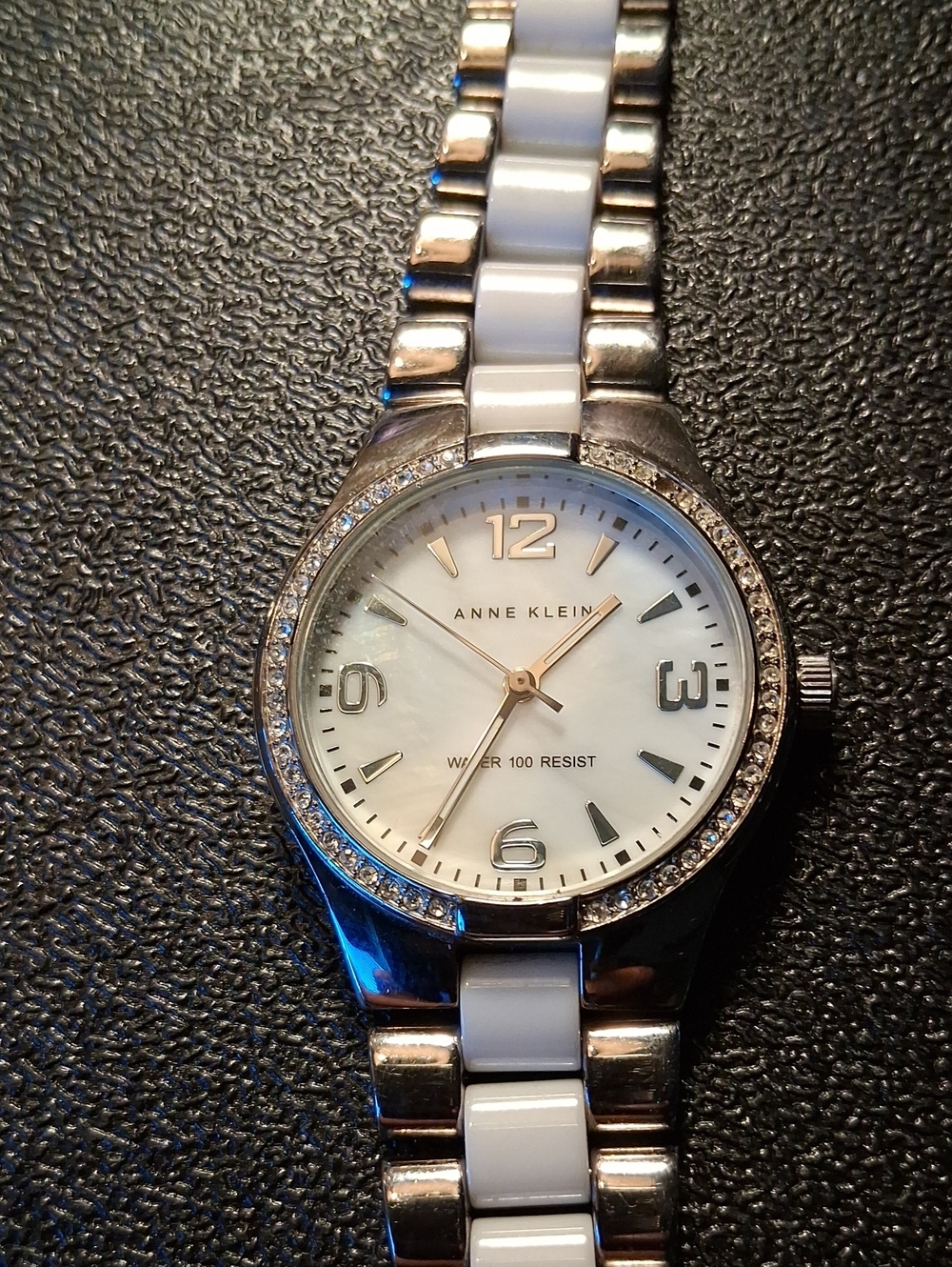 Anne Klein Silver and White Crystal Accent Bracelet Watch